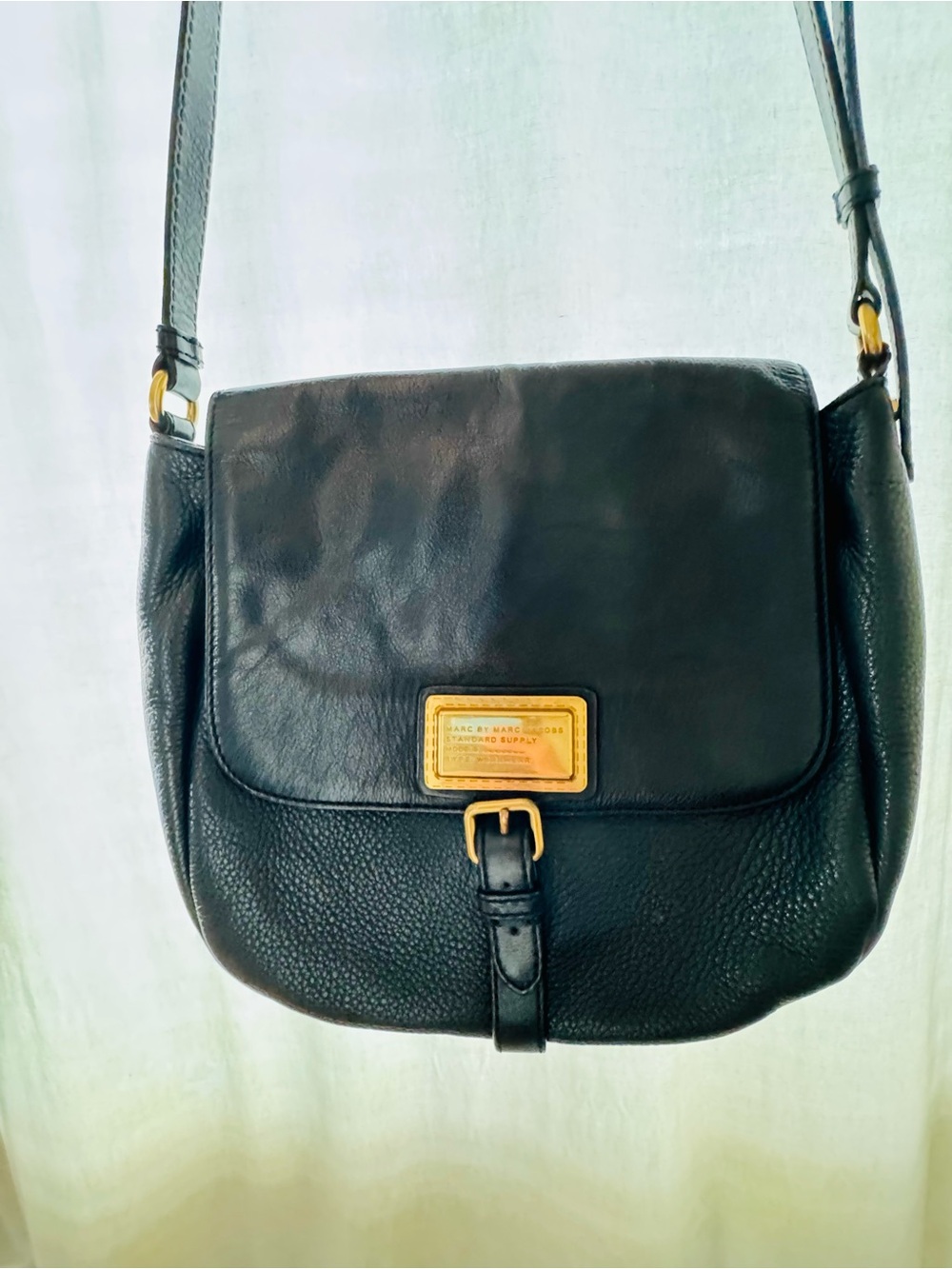 Marc by Marc Jacobs Black Leather Pebbled Crossbody with Gold Hardware
